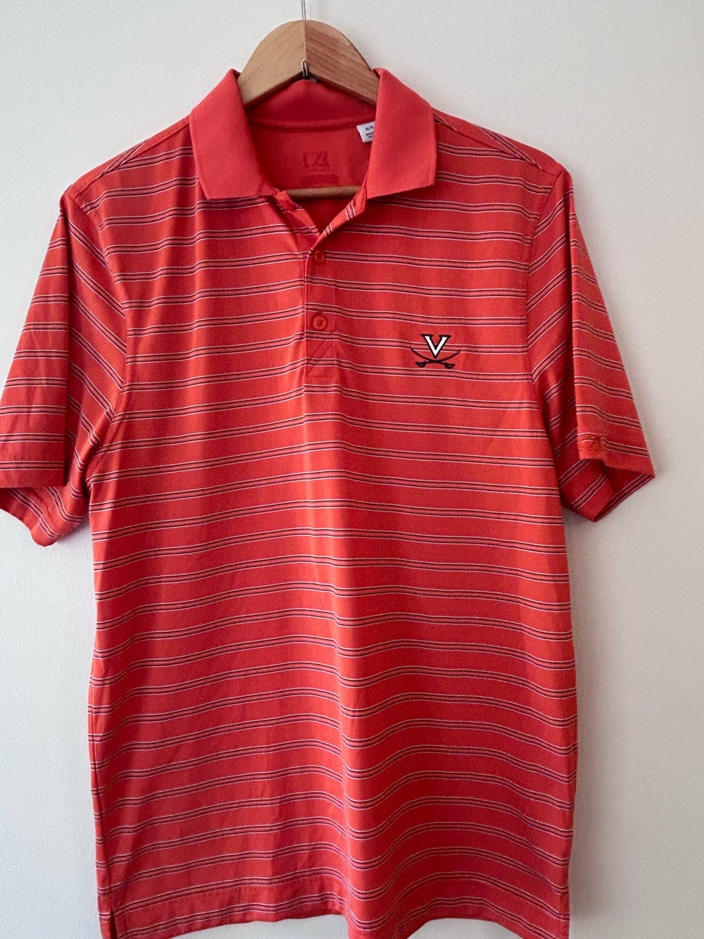 Cutter & Buck University of Virginia Orange Striped Polo Embroidered Logo M